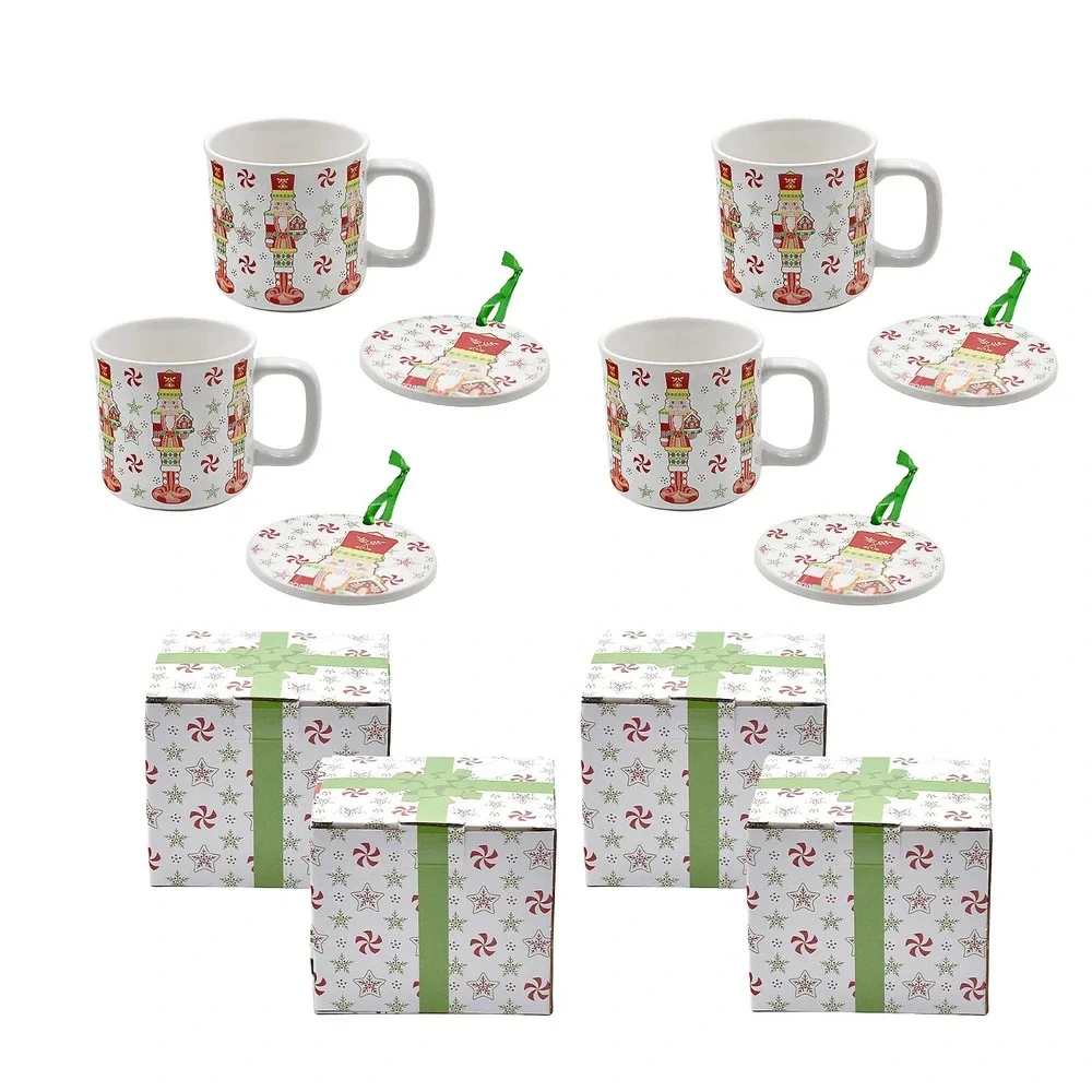 Temp-tations Set of (4) 16-oz Mugs w/ Ornament Lid & Gift Boxes Nutcracker Xmas - Picture 1 of 2